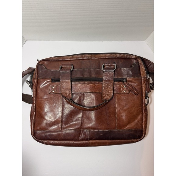 Jack Georges Brown Leather Slim Zipper Briefcase #7320